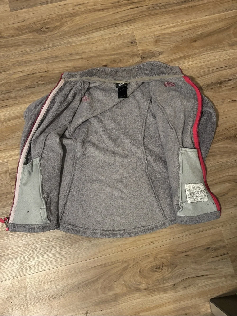 The North Face Kids Grey Fleece Jacket with Pink Zipper